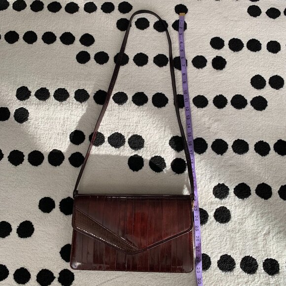 Vintage 80s Burgundy Eel Skin Shoulder Bag Crossbody Handbag Clutch Purse - Picture 13 of 16